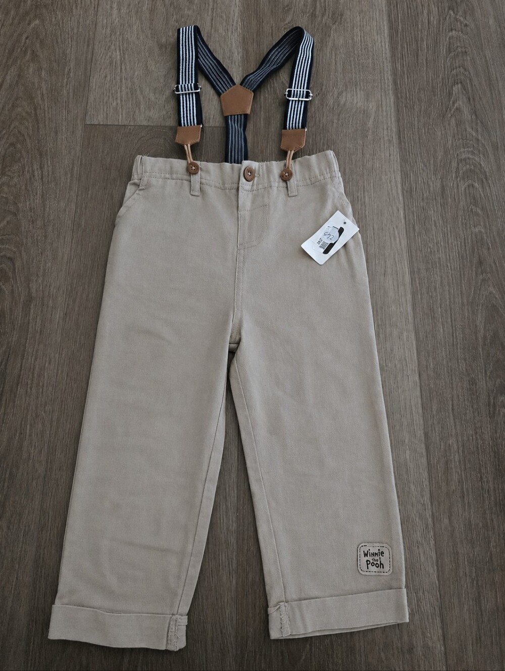 Disney‎ Winnie the Pooh Suspender Pants Beige NWT Toddler Size 18 Months